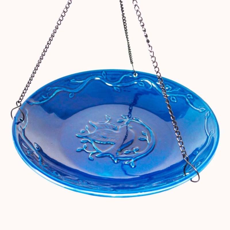 Ceramic Hanging Bird Bath - Bluebird